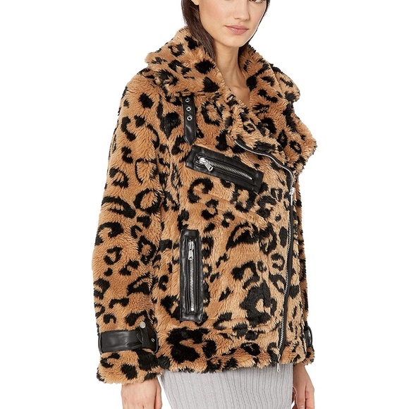 🎈SALE Avec Les Filles Leopard Teddy Faux Fur Biker Moto Jacket NEW - Picture 4 of 16